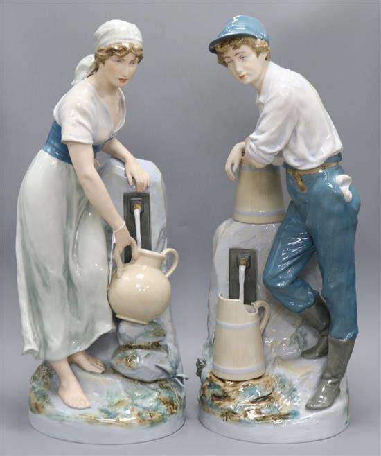 A pair of Czechoslovakian large ceramic figures tallest 60cm